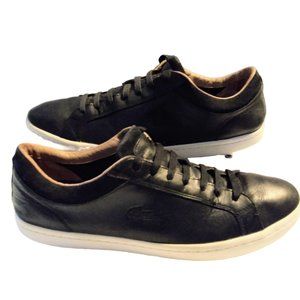 LACOSTE STRAIGHTSET CRF TRAINERS BLACK LEATHER SNEAKERS 13M CLEAN! MSRP 139.00